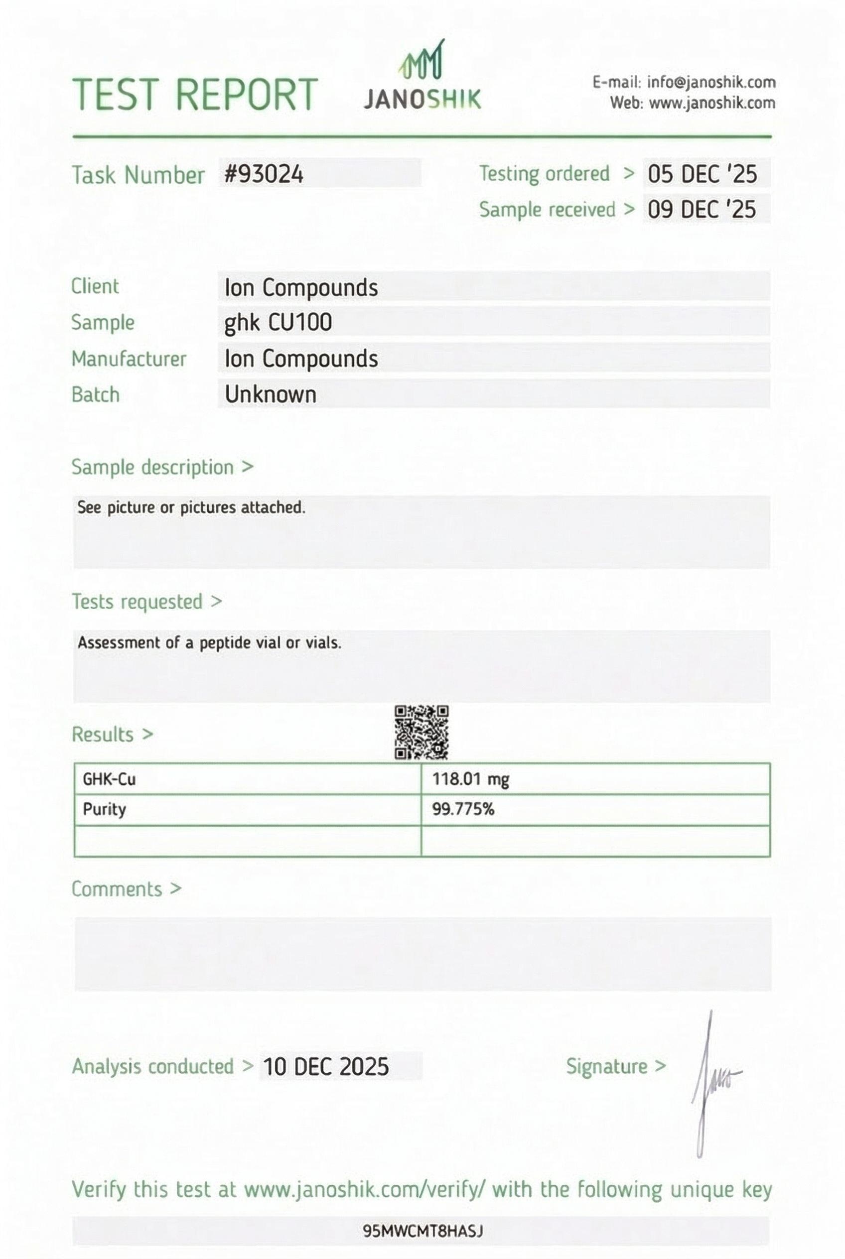 GHK-Cu 100mg Certificate of Analysis