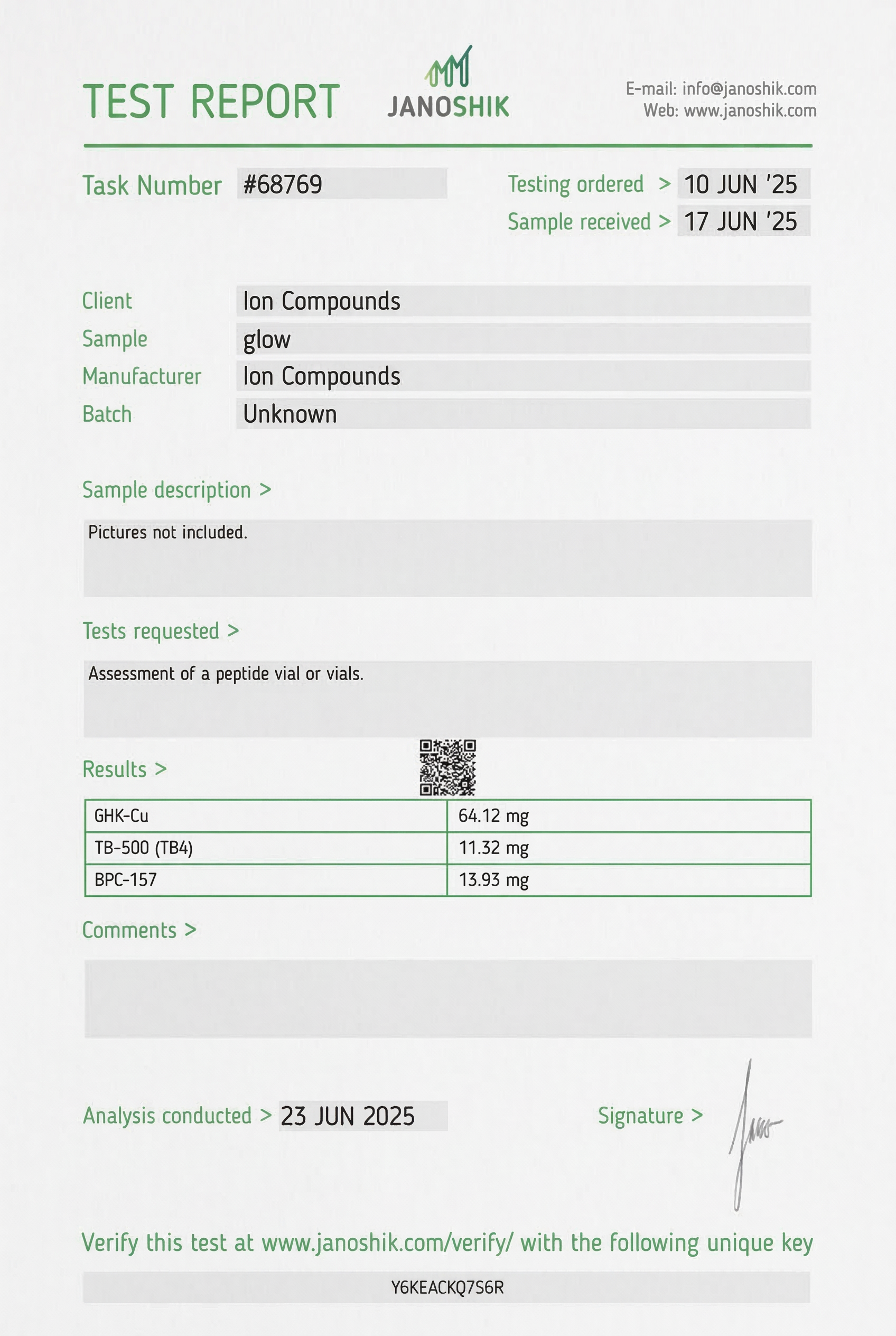GLOW 70mg Blend Certificate of Analysis